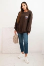 Damen Oversize Sweatshirt aus Baumwolle mit bunten Flügeln auf dem Rücken braun
