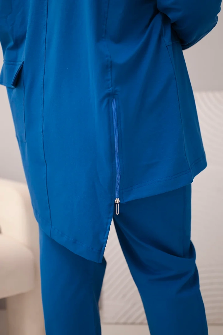 Damen Baumwoll-Set in Plus Size mit Sweatshirt und Hose kornblumenblau