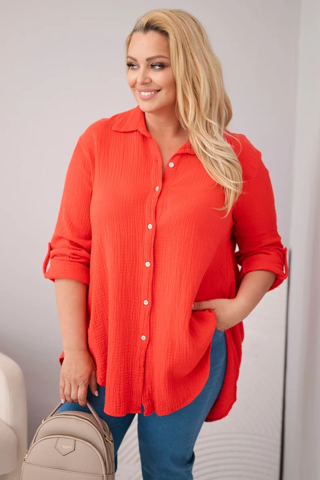 Koszula bawełniana muślinowa Plus Size czerwona
