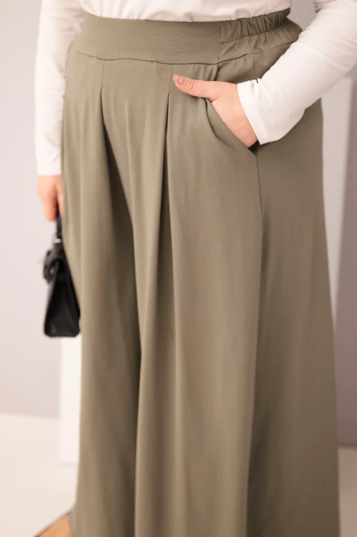 Dámske bavlnené nohavice Plus Size so širokým strihom a voľným strihom khaki