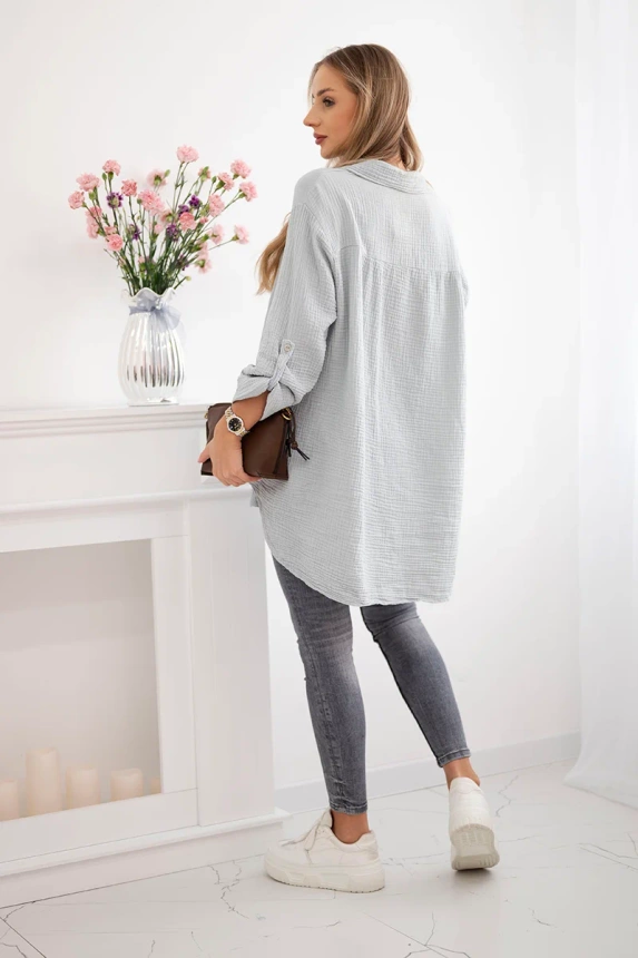 Bavlnená mušelínová košeľa Plus Size sivý