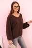 Women's loose-fit mohair sweater with a V-neck brown