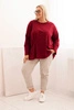 Damenbluse Plus Size aus Baumwolle mit Tasche und hochgerolltem Ärmel kiwi