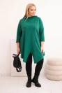 Dámska bavlnená blúzka Plus Size asymetrická s ohrnutým rukávom tmavozelená