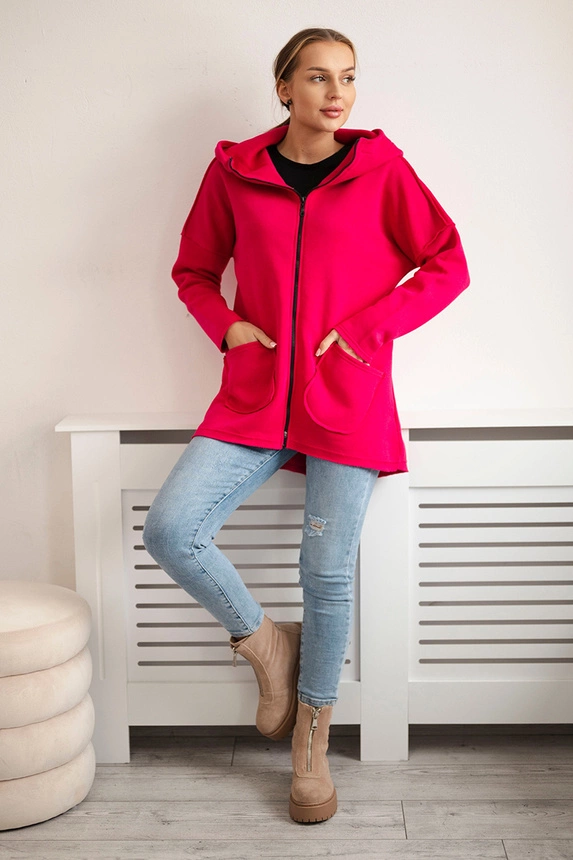 Insulated sweatshirt with longer back and pockets fuchsia