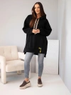 Damen-Oversize-Sweatshirt aus Baumwolle mit Kapuze und Tasche schwarz