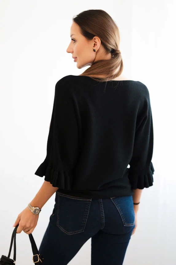 Women's sweater with decorative cuff black