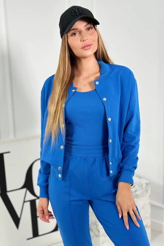 Set 3 in 1 sweatshirt with press studs + top + pants cornflower blue