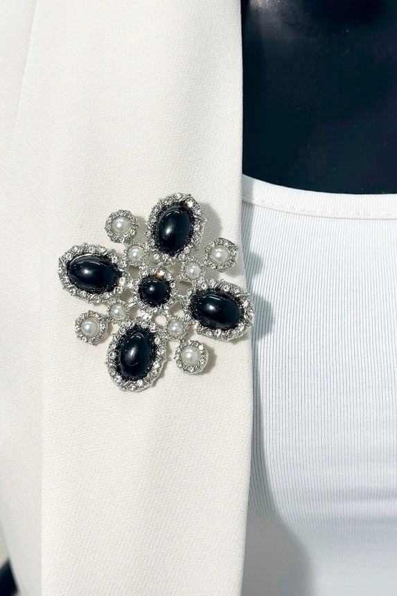 Flower Brooch 2 silver + black