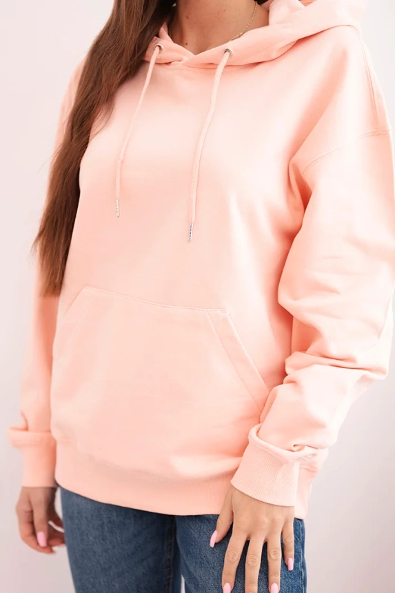 Women's looped cotton hoodie with a kangaroo pocket salmon