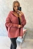 Hooded sweater with batwing sleeve dark pink