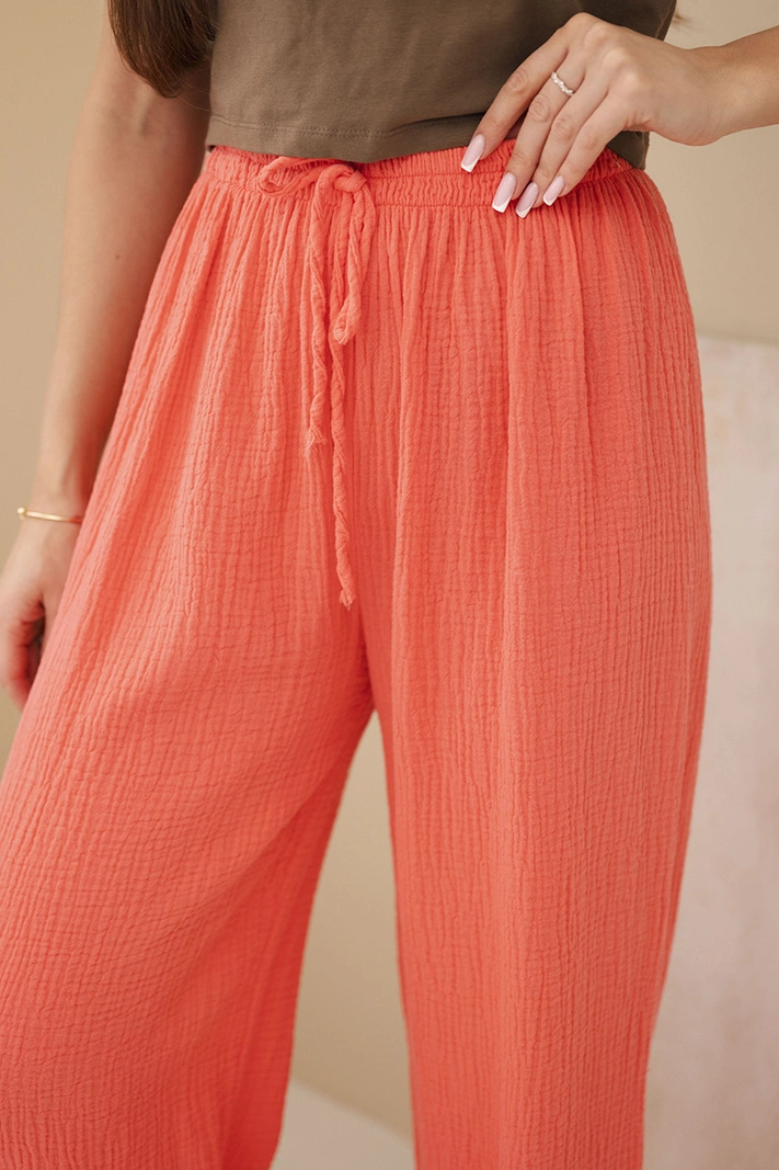 Hose aus Musselin mit weitem Bein Himbeere