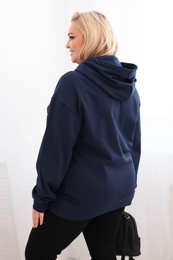 Damen Sweatshirt Plus Size aus Baumwolle mit Kapuze und Kängurutasche blau