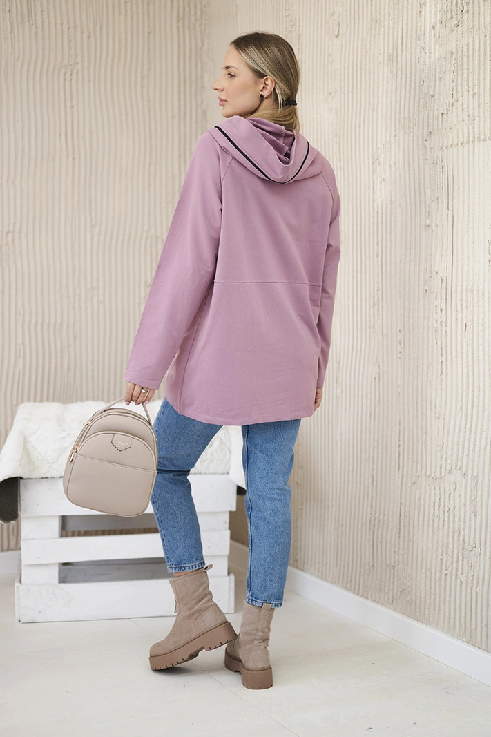 Tmavě růžová tunika na zip s kapucí Oversize
