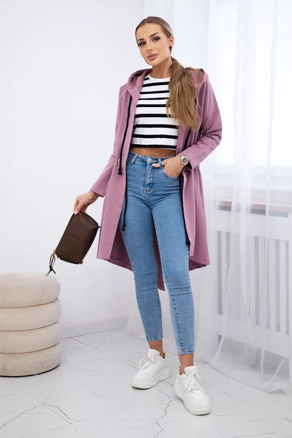 Kardigán s dlhším chrbtom tmavo ružová