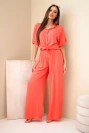 Women's viscose shirt set with wide-leg trousers raspberry