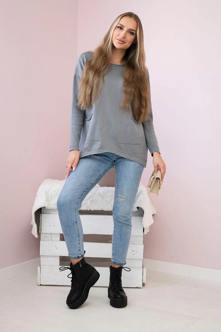 Pullover mit Vordertaschen grau