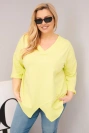 Women's Plus Size cotton blouse with a deep V-neck and asymmetrical hem neon yellow