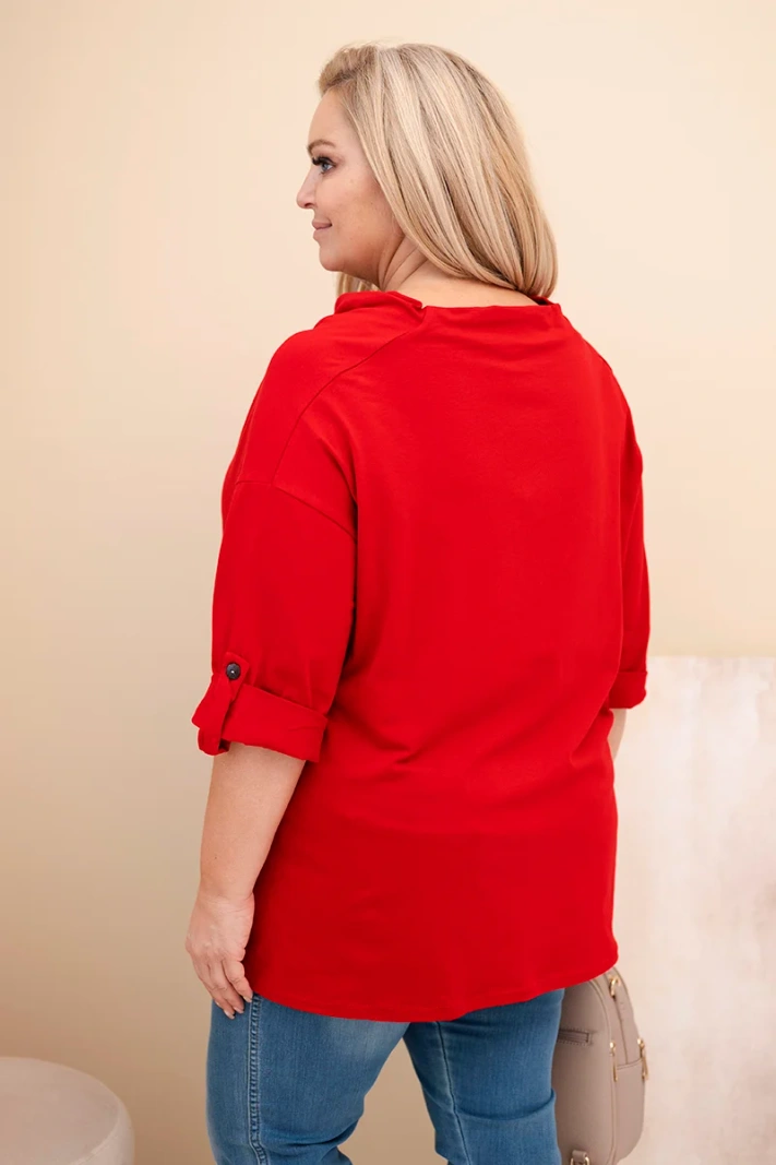 Plus Size women's blouse with a loose fit and a water neckline red