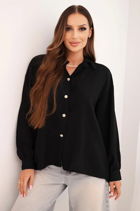 Elegant women's shirt made of viscose with decorative buttons black