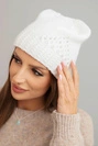 Women's winter wool hat with decorative weave and studs K449 white