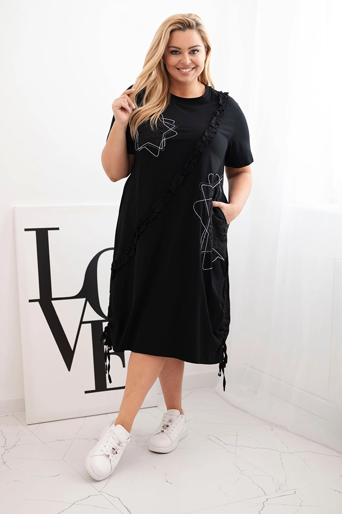 Sukienka damska bawełniana Plus Size z gwiazdami czarna zdjęcie 1