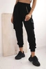 Women's cotton cargo pants with pockets and chain black