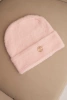 Women's soft alpaca hat with a decorative plate powder pink