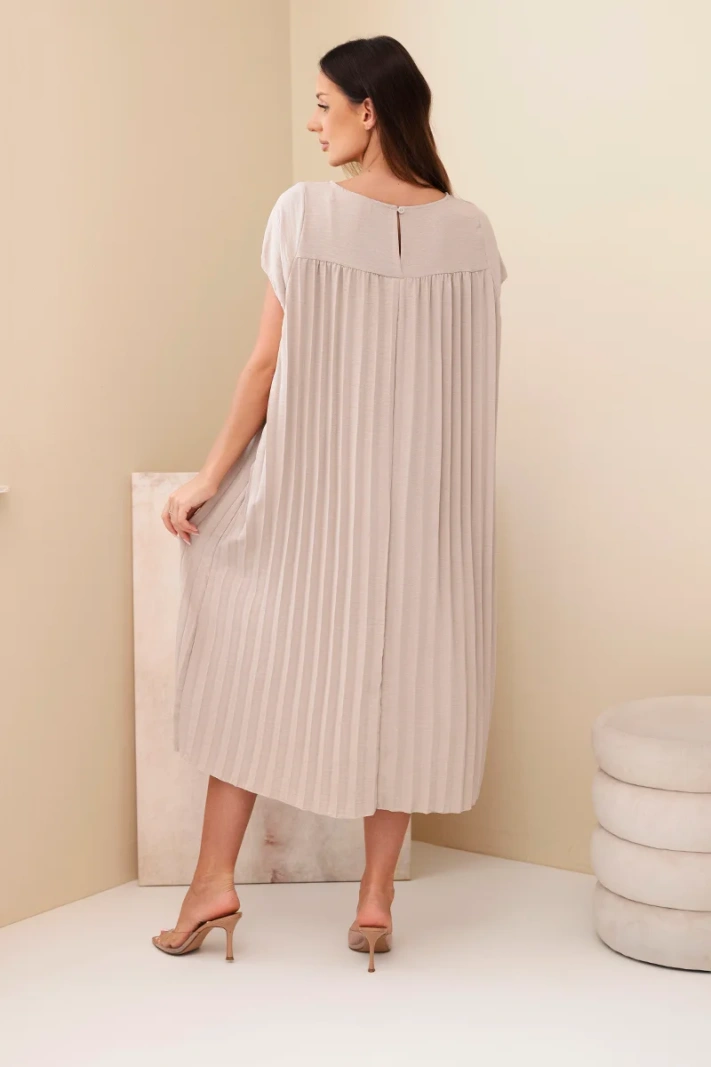 Women's pleated viscose dress with short sleeves fango