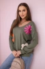 Bluzka sweterkowa z kwiatowym wzorem khaki