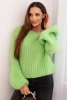Sweter damski z moheru z bufiastymi rękawami jasno zielona