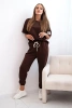 Moteriškas viskozės komplektas trumpomis rankovėmis ir kelnėmis rudas