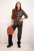 Women's cotton checkered shirt with a longer back brown + camel