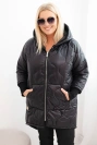 Women's Plus Size quilted winter jacket with a hood black