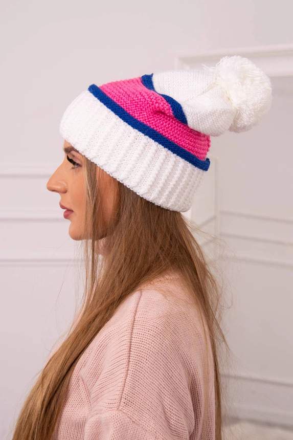 Women's cap Kinga K297 white + cornflower + light pink