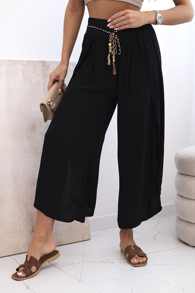 Spodnie damskie z wiskozy z rozcięciem na nogawkach czarne