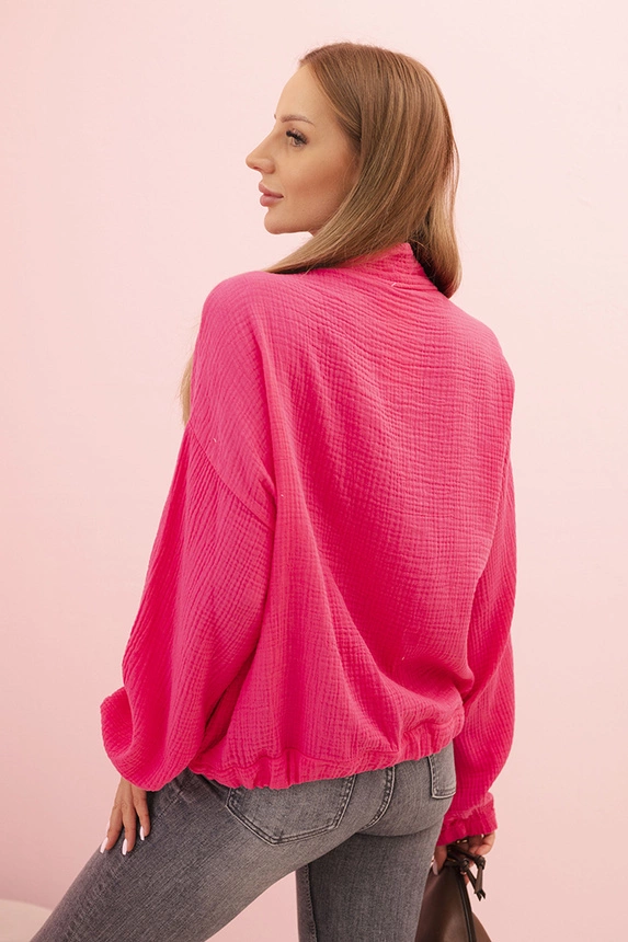 Damenbluse aus Musselin mit langen Ärmeln rosa