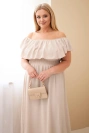 Moteriška Plus Size suknelė su raukiniais ir elastingu juosmeniu smėlio spalvos
