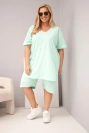 Damen-Baumwollset in Plus Size mit Bluse und Shorts mintgrün
