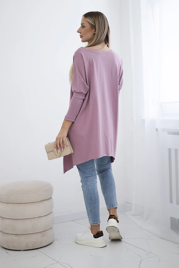 Blúzka oversize s potlačou dúhových pier tmavo ružová