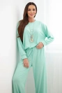 Damen-Set aus Viskose mit einem Anhänger-Bluse und weiten Hosen mintgrün