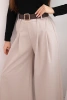 Women's wide-leg trousers with a belt beige