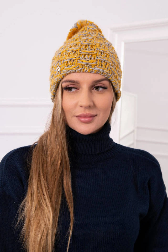 Cap with fleece Fiona K275 mustard + gray