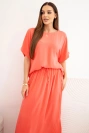 Damen-Viskose-Set mit Bluse und Rock himbeerrot