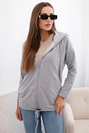Damenpullover mit Kapuze und Kordelzug unten grau