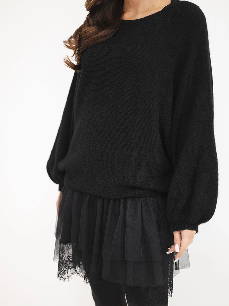 Damenpullover mit Kleid aus Viskose und Spitze schwarz
