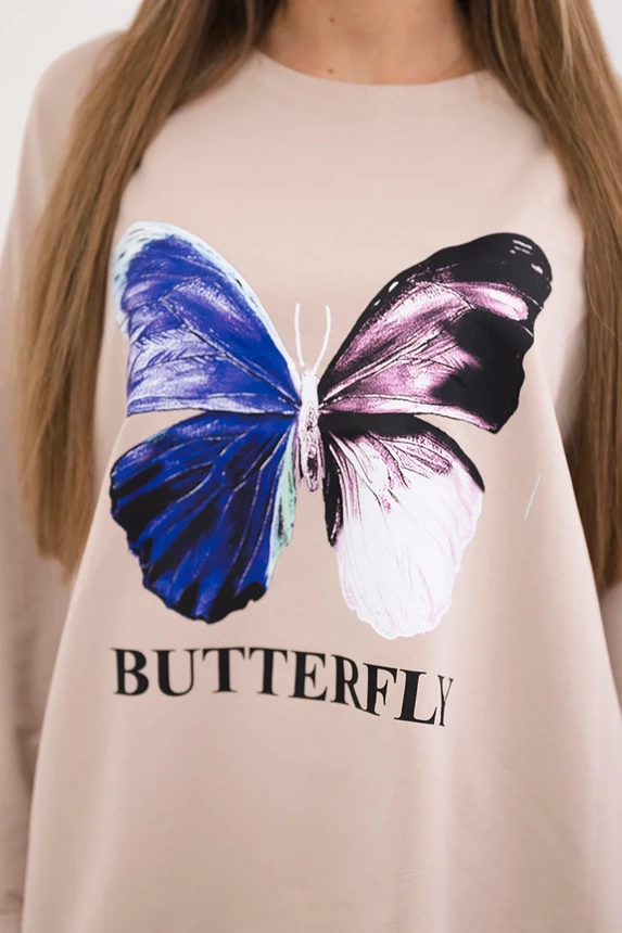 Blouse with print oversize beige