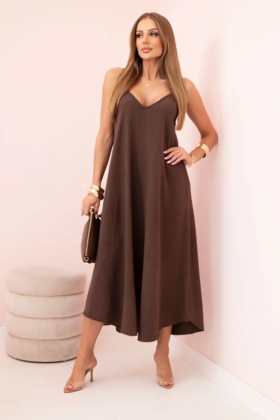 Muslin dress with straps brown