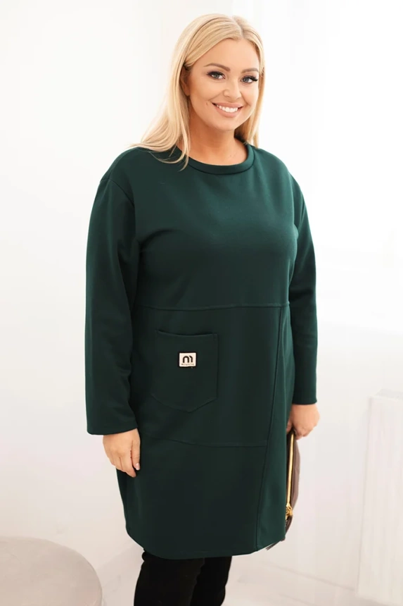 Damenkleid Plus Size mit Tasche und 3/4-Ärmel dunkelgrün