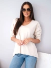 Women's cotton oversized blouse with V-neck and extended back beige